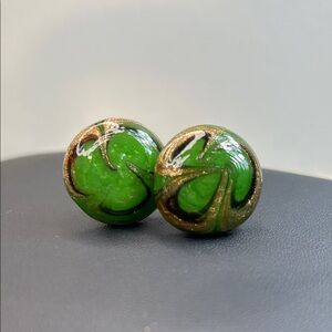 Italy Made Vintage Green Glass Swirl Clip Earrings